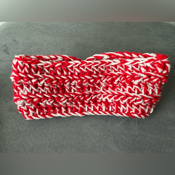 Crocheted Handcrafted Red and White Ear Warmer - Picture 2 of 3